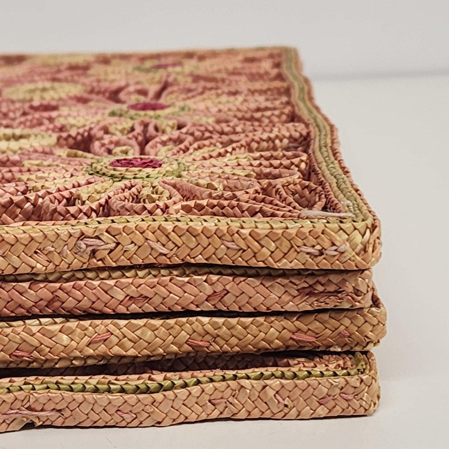 Raffia Ratan Sunburst Placemats Set 4 Boho Woven Orange Red Yellow Table Decor 17.5"