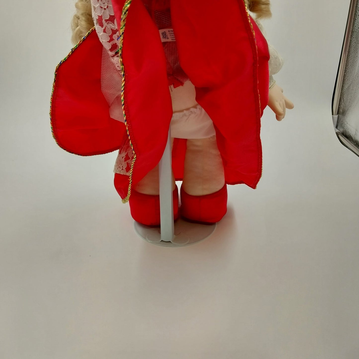 Precious Moments Doll in Red Dress White Ribbon with Stand 16"