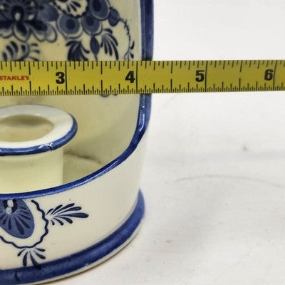 White with Blue Flower Design Scoop Shape Delftware Porcelain Candlestick Holder
