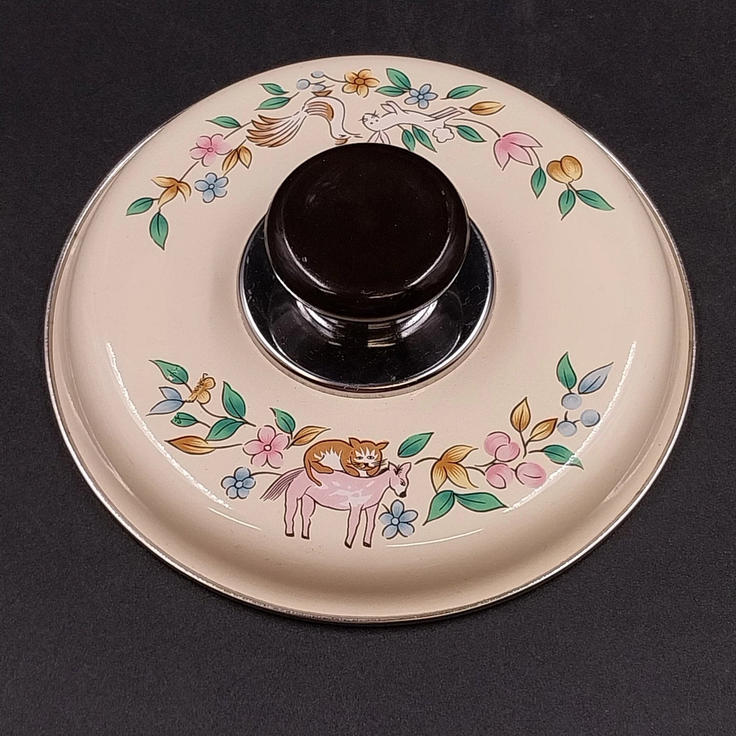 International Heartland Saucepan Lid 6.75" OD Enamelware Pot Cover Black Knob