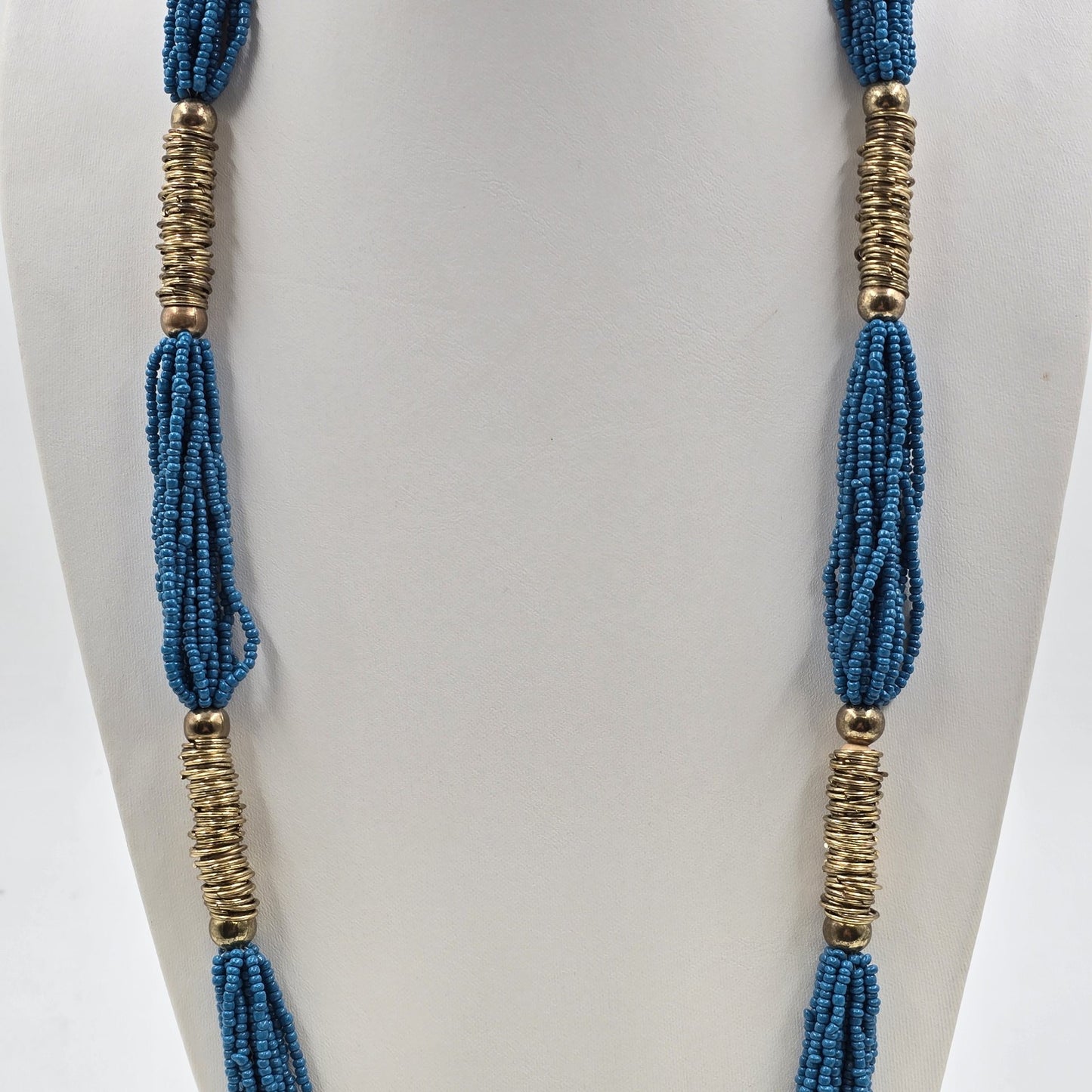Catherines Blue Seed Bead & Gold Tone Accents Multi Strand Necklace 19"