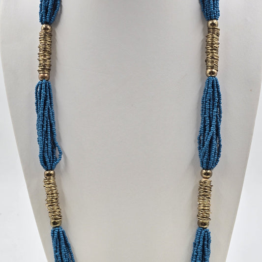 Catherines Blue Seed Bead & Gold Tone Accents Multi Strand Necklace 19"