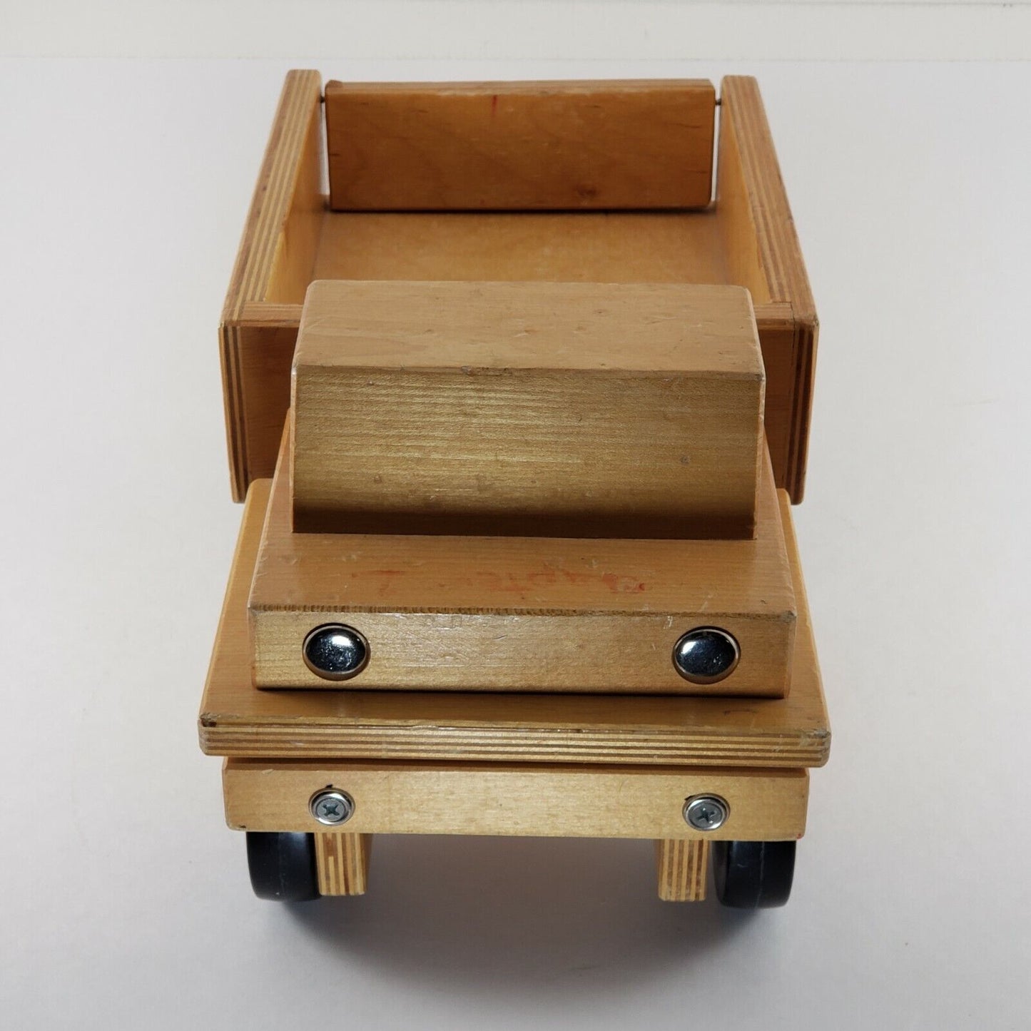 Handmade Toy Wooden Dump Truck 14" Long 3" Wheels Tailgate Swings Maple
