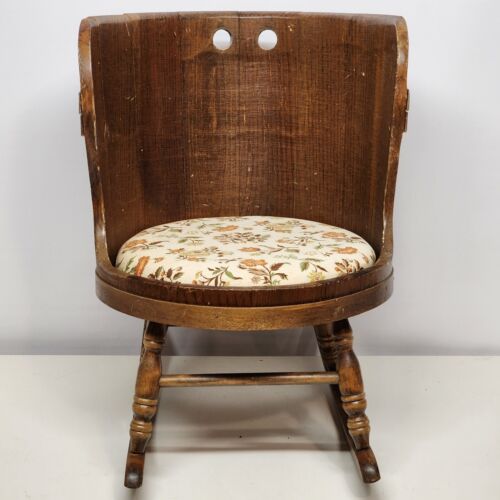Vintage C L Lane Co Wooden Rocking Chair Barrel Shape Foam Cushion Kids