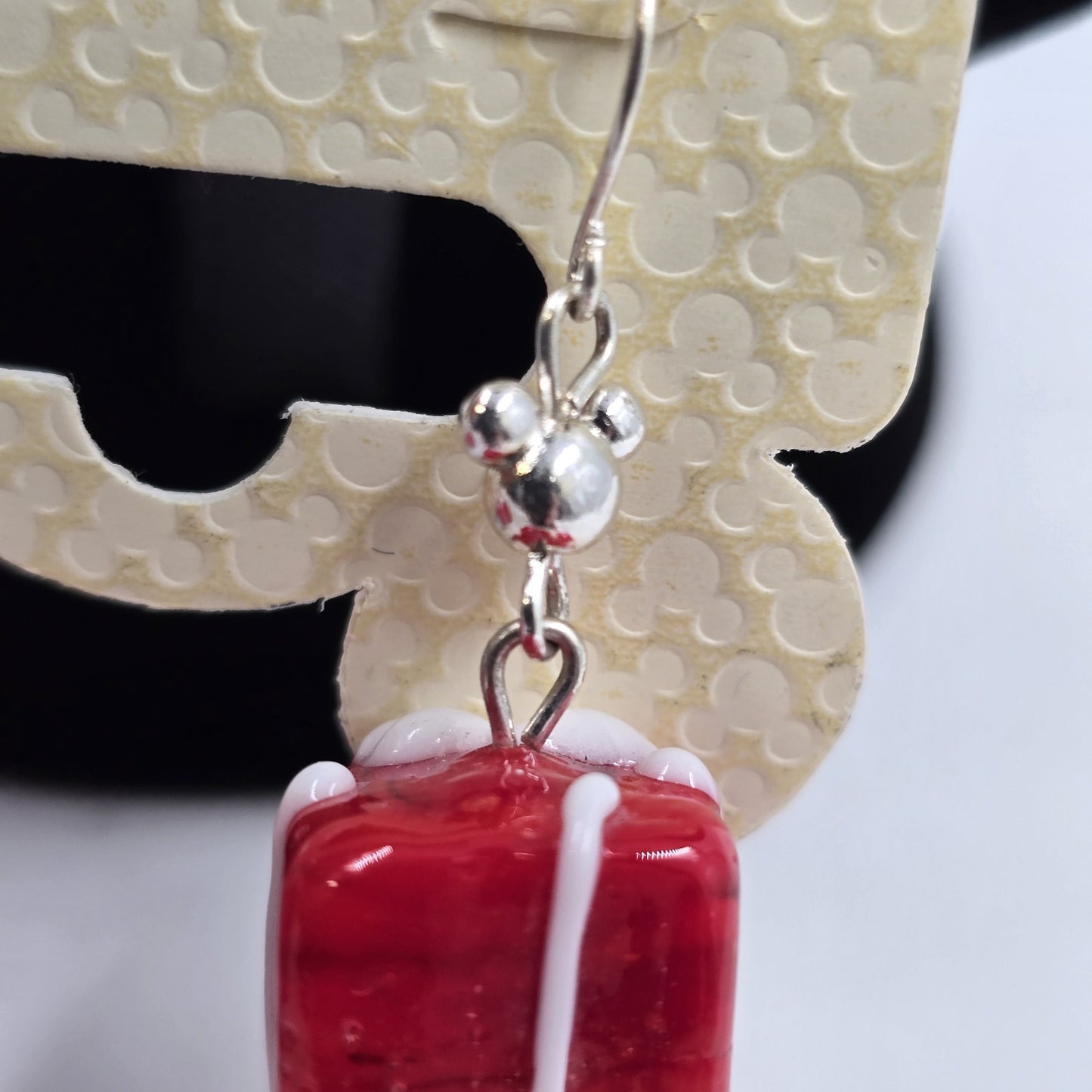 2 Earrings Silver Tone Red Faux Pearl Bead Drop & Disney Red Present Gift Dangle