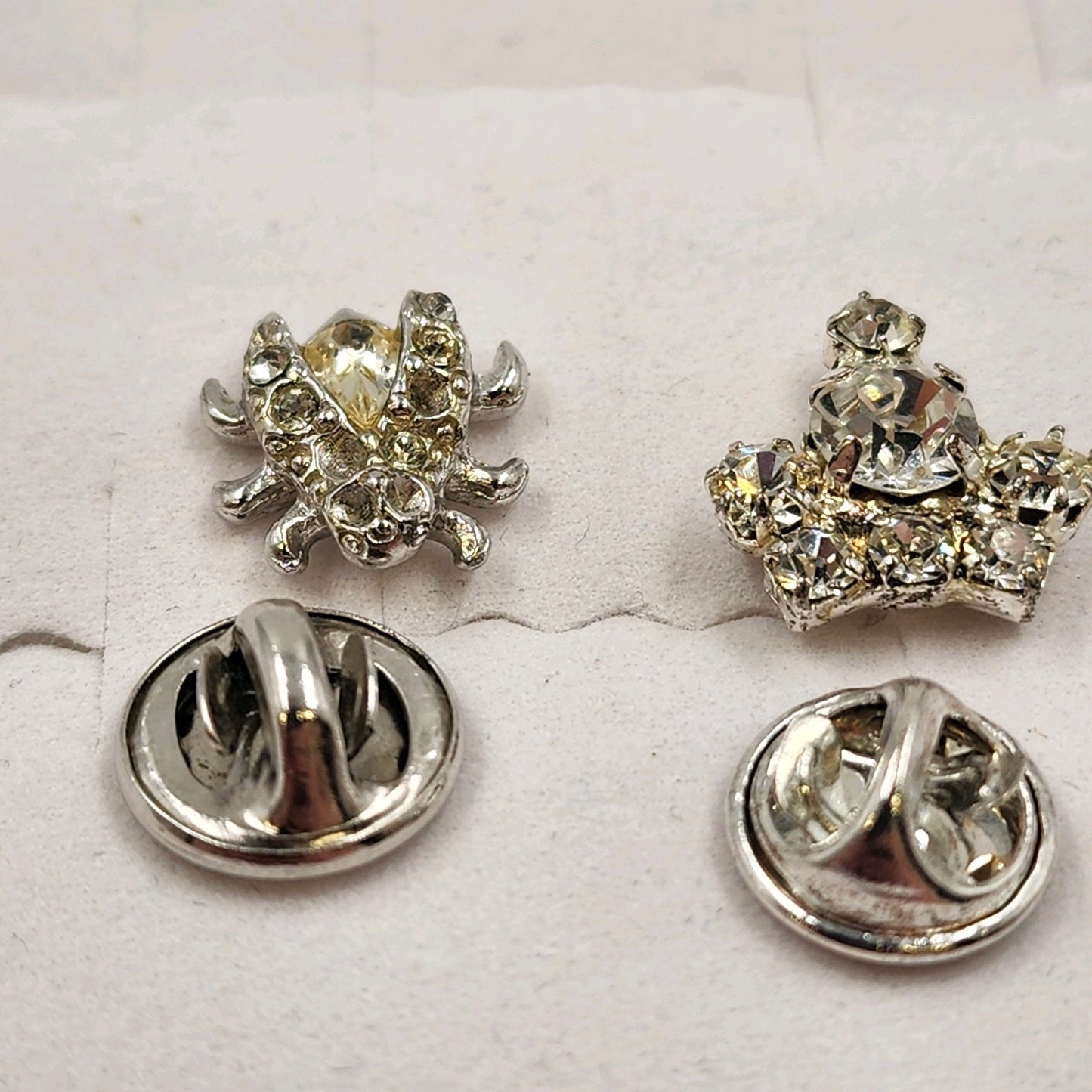 Set of 2 Rhinestone Lapel Pins Silver Tone Ladybug & Cluster Brooch 0.5" Long