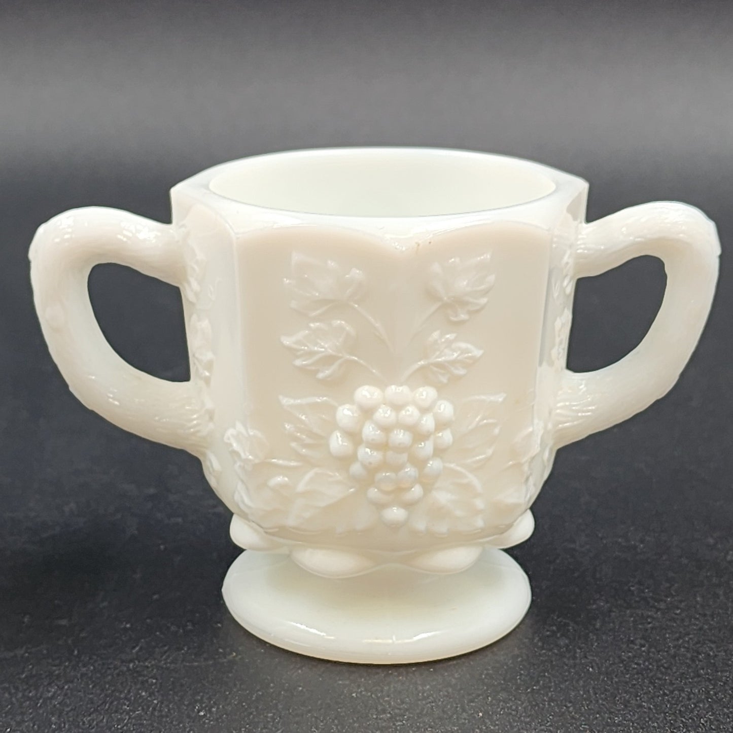 Milk Glass Creamer and Sugar Set Westmoreland Grape Pattern 8-Sided Pedestal Vtg