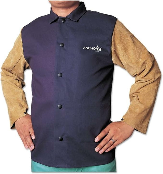 Anchor Brand Leather FR Sateen Combo Jacket Blue Tan 1201-M Medium NOS