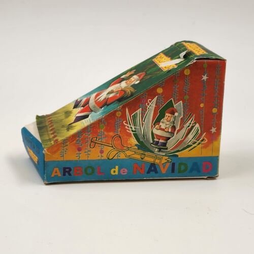 Christmas Tree Tin Spinning Push Toy with Santa Molto Spain #331 1950's