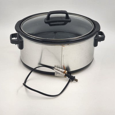 Hamilton Beach Portable Slow Cooker Crock Pot 6 Quart Black Silver 33665 10"x7"