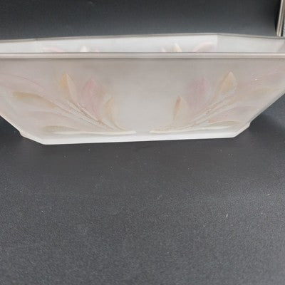 Frosted Clear Glass Leaf Cut Serving Dish Oblong Octagon Bowl Indiana Glass