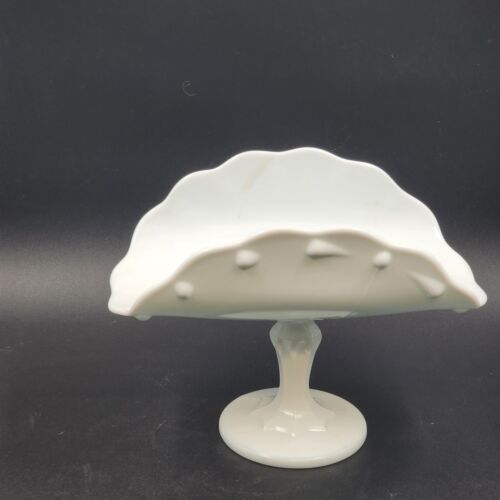 Indiana Teardrop Pattern White Milk Glass Vintage Footed Banana Fruit Bowl 11"L