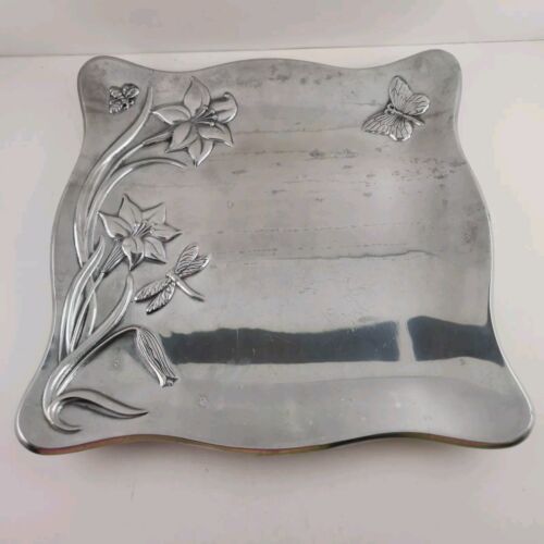 Lenox Butterfly Meadow Hollowware Metal Tray Heavy 13" x 13" Square Scalloped