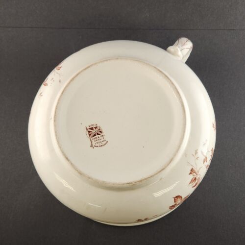 JHW & Sons Semi Porcelain Pottery Chamber Pot Brown Flowers Hanley England 9"x5"