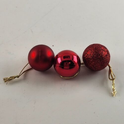 13 Red Christmas Ball Ornaments Mixed Finish Shatterproof 1" Diameter Plastic