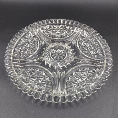 Anchor Hocking Stars & Bars Relish Platter 12"d EAPC 5 Part Divided Vintage