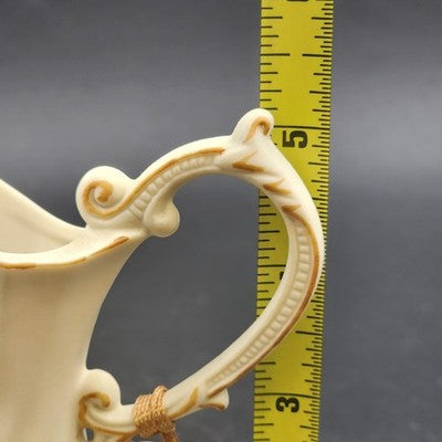 Arnart Antique Ivory Bisque Porcelain Vase Pitcher Raised Multicolor Roses 5"