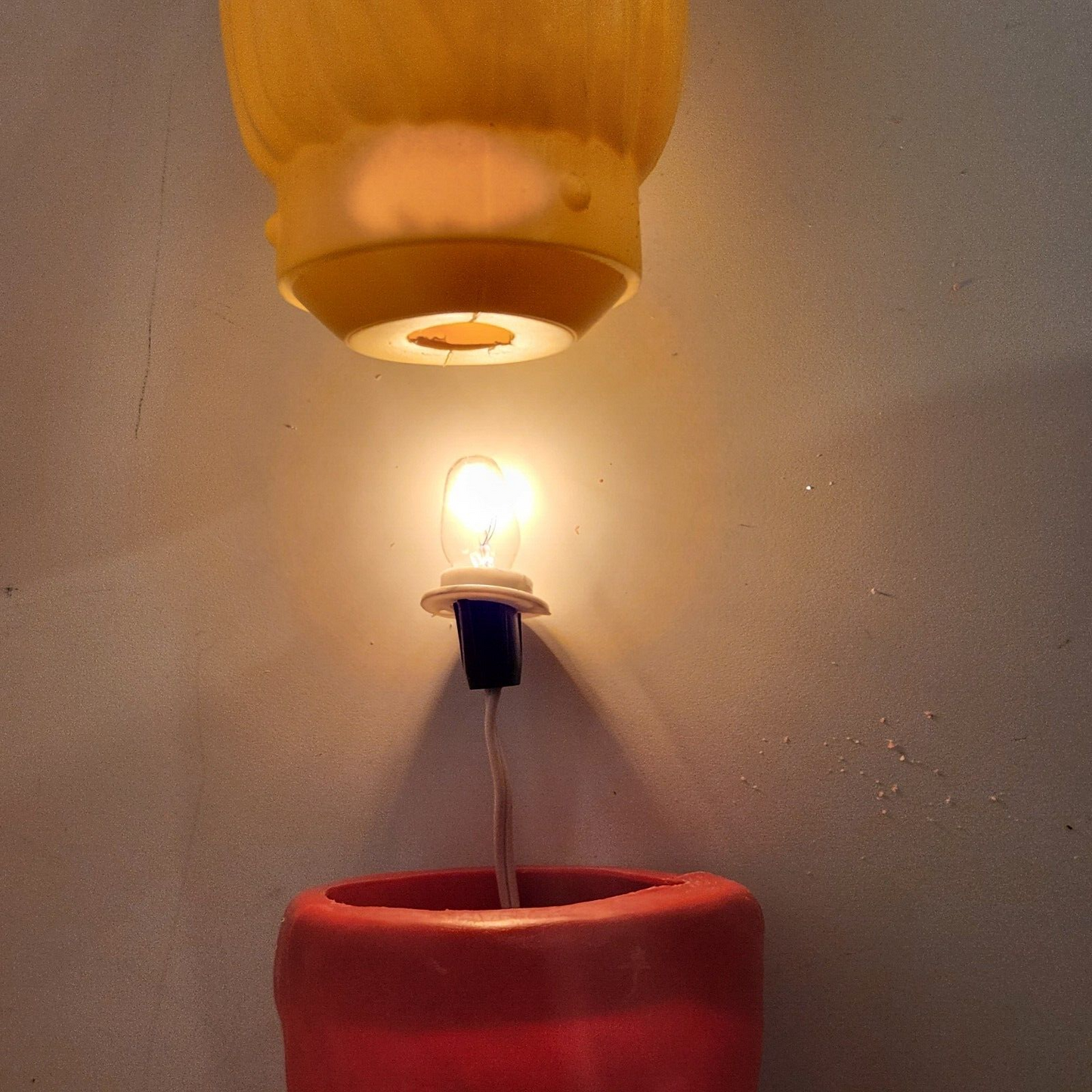 Blow Mold Vintage Red w/ Yellow Flames Pole Candle Product Union Molded 35" Tall