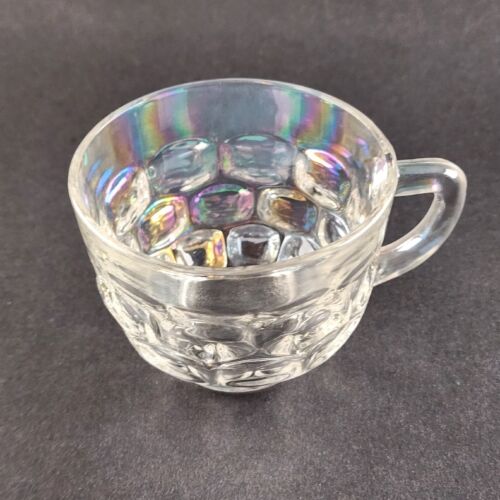 Eight Federal Yorktown Thumbprint Clear Iridescent Glass Vintage Punch Cups 3"