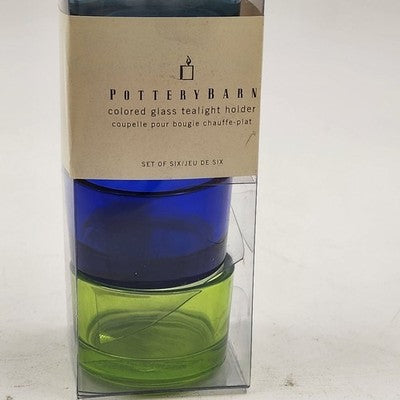 Set of 5 Pottery Barn Colored Glass Tealight Candle Holders in Original Box