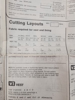 Simplicity Crafts 9652 Vintage Sewing Pattern 1990's Cut Misses Lined Vests