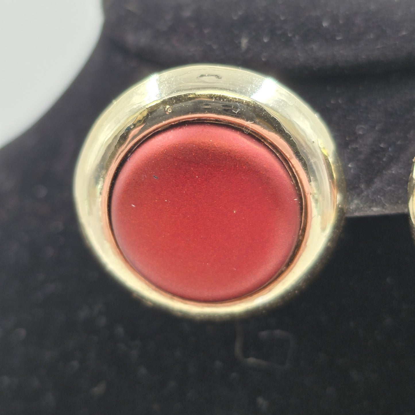 2 Round Earrings Gold Tone Copper Brown and Burgundy Red Glitters