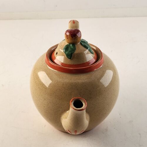 Omar Ware Tea Pot English Stoneware Beige Orange Green Trim England
