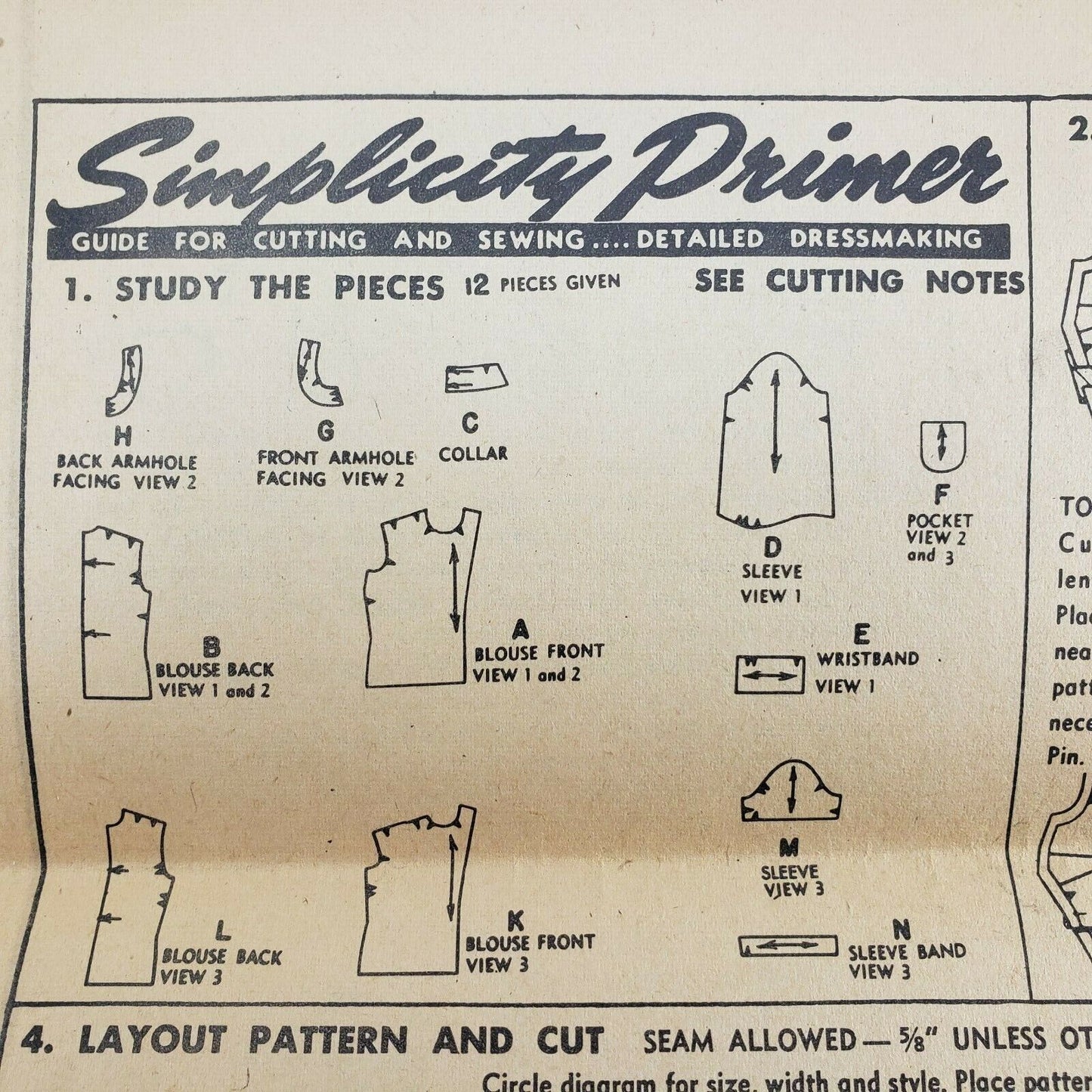 Simplicity Printed Sewing Pattern 4256 Junior Misses Button Down Blouse 1940s