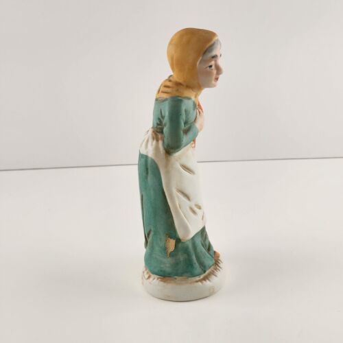 Old Woman with Carrots Porcelain Figurine Apron Yellow Scarf Vintage 6"h