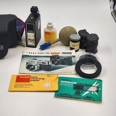 Yashica Electro 35 Film Camera 35mm Case Flash Power Cord Inst Manual Camera Bag