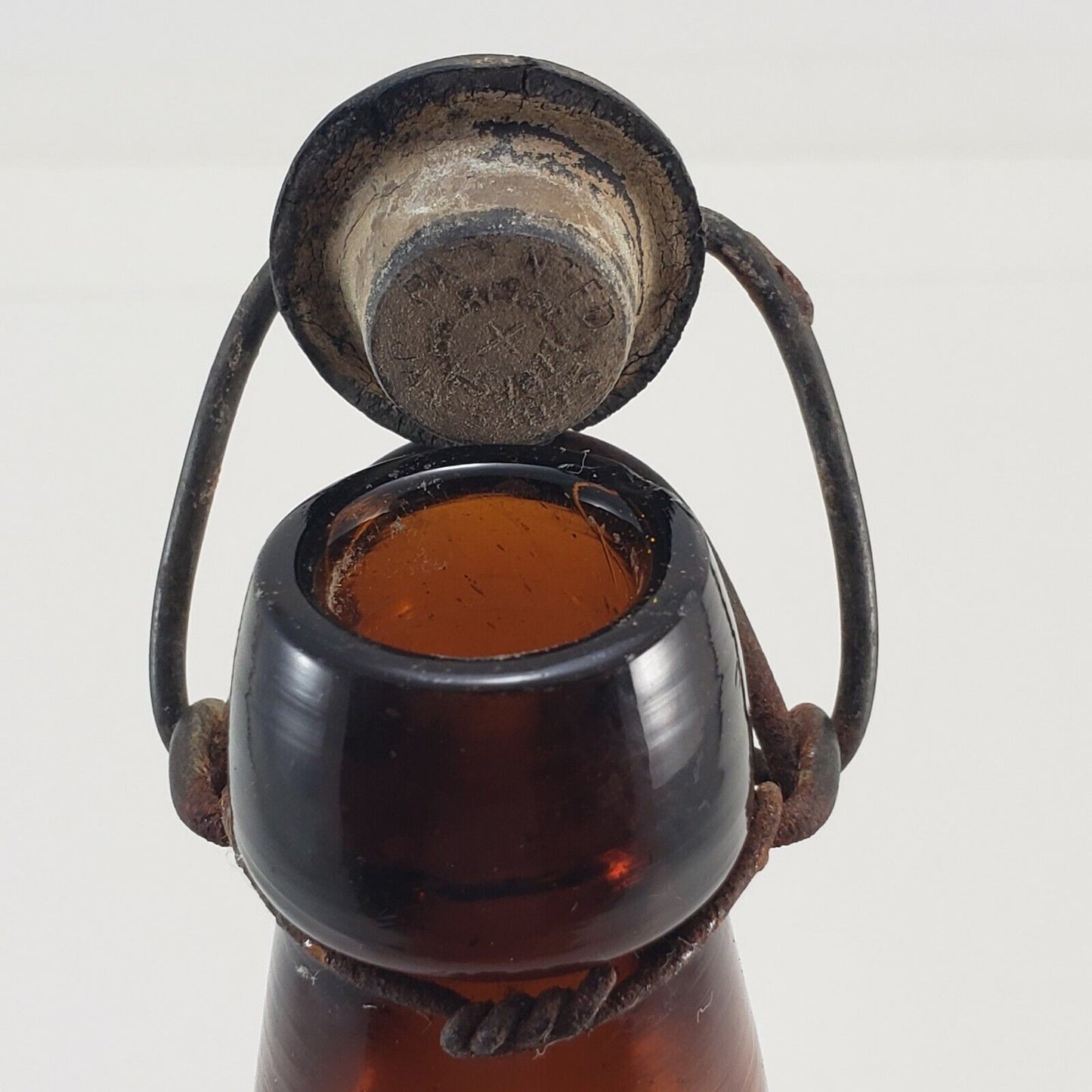 Embossed Hoster Brewing Col OH Beer Bottle Brown Blown Glass Clamp Lid 12 oz