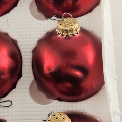 Christmas By Krebs Glass Ornaments 6 pk Red Crimson Jewel Vintage Crown Top 2.5"