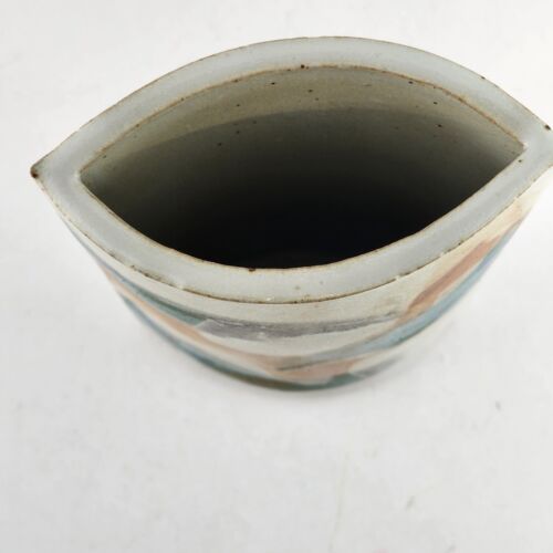 Evelyn LaMers Pottery Handmade Ellipse Vase Distinct Glaze Coloring 9.5" Vintage