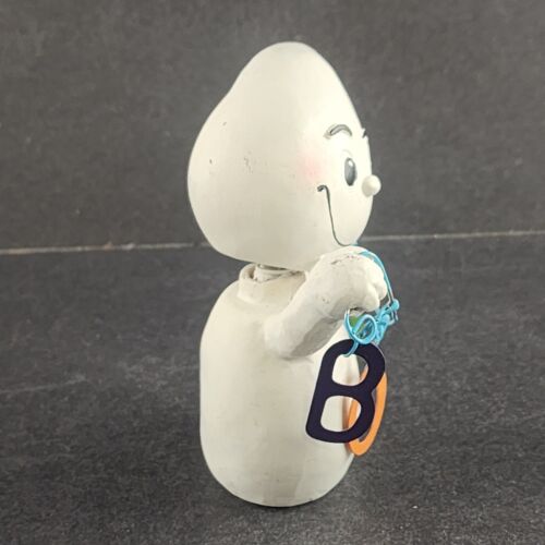 Bobble Head White Halloween Ghost with BOO Banner on Wire Streamer 4" Tall