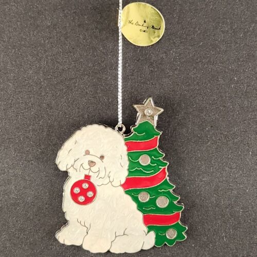 Danbury Mint Bichon Frise Metal JEWELED TREE & SLED Ornaments Enamel Finish