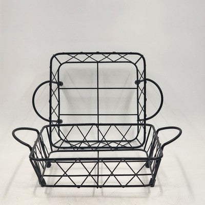 2 Casserole Serving Carriers Black Metal Wire Nesting with Handles 8.75" & 8"