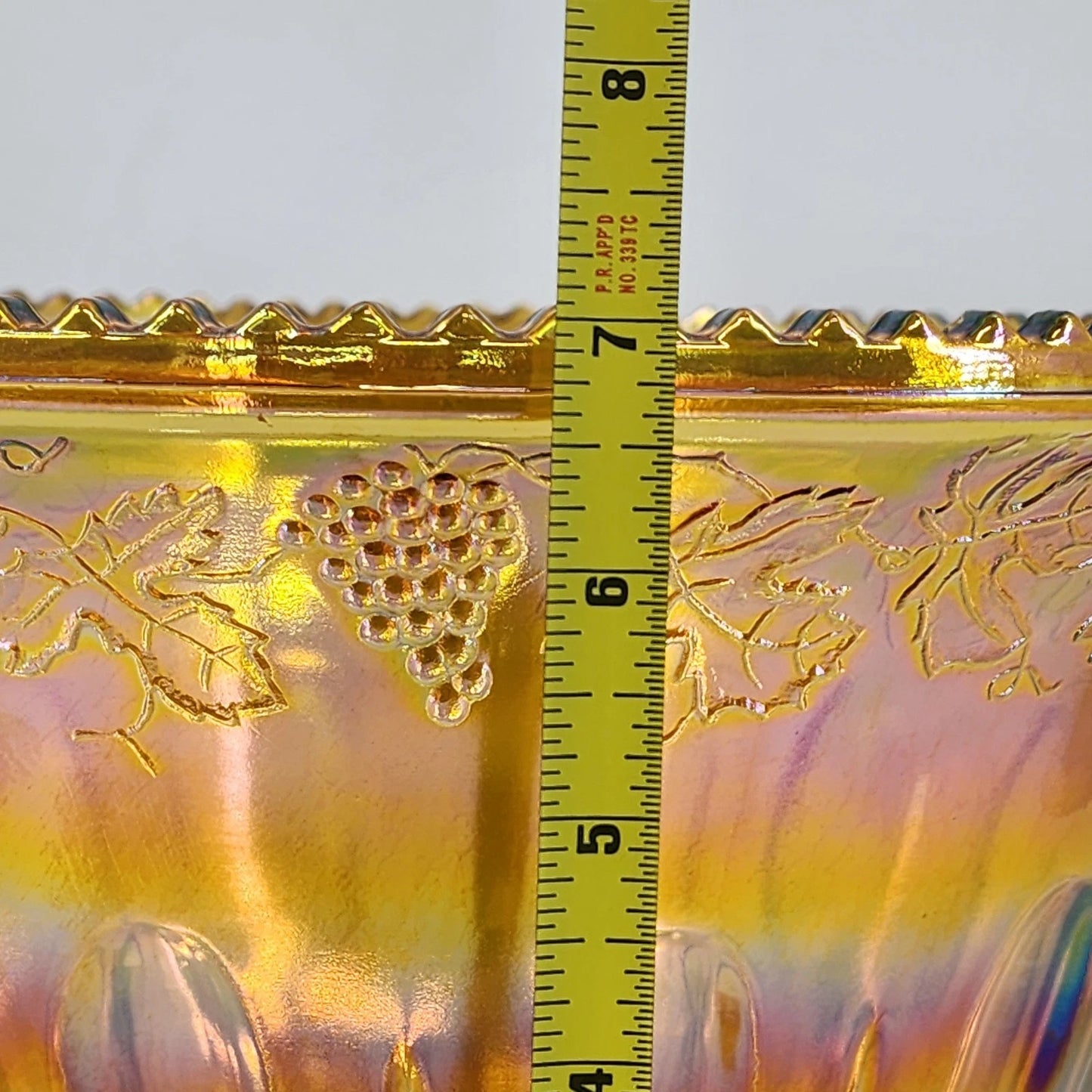 Indiana Carnival Glass Punch Bowl 7 Qt Iridescent Amber Gold Harvest Grape 12"d