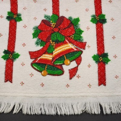 Cannon Terry Kitchen Towel Christmas Bells Ribbon Holiday Tea Dish Cloth 24" USA