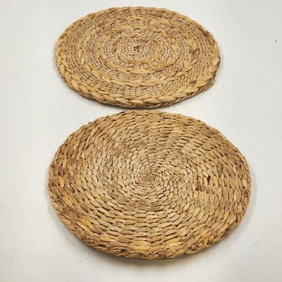 Set 2 Vintage Raffia Woven Round Trivets 8" Boho Kitchen Hot Pads Rustic Decor