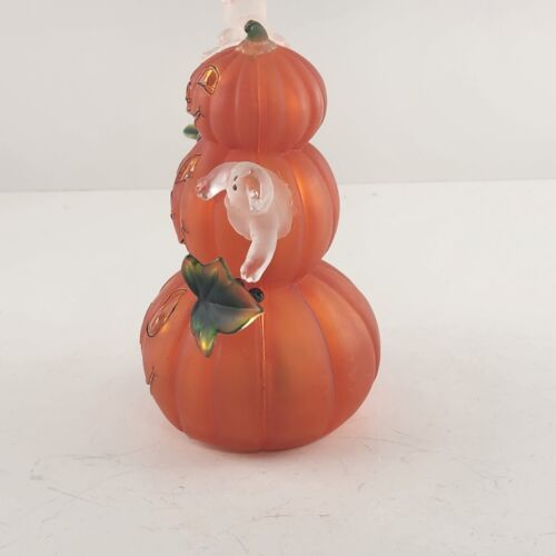 3 Stacked Pumpkins Light up Ghosts 2004 Color Changing Halloween Harvest 7" Tall