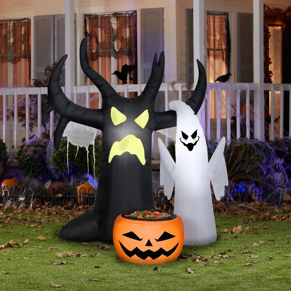 Gemmy Haunted Tree Ghost Airblown Inflatable w Candy Bowl 5' Tall Halloween NEW