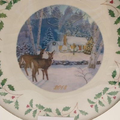 Lenox 2018 Annual Collection Christmas Plate 28th Series Numbered Cabin Deer
