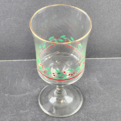 4 Arby's Stemmed Wine Glasses Christmas Holiday Holly Berry Cups Vintage 6.75" H