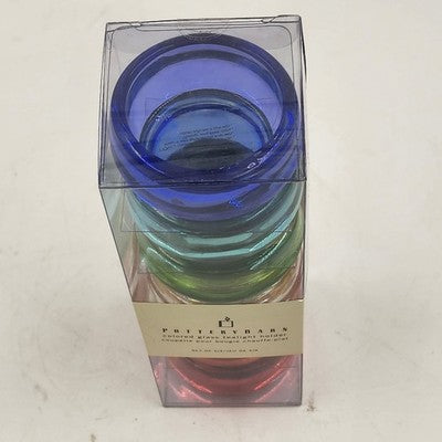 Set of 6 Pottery Barn Colored Glass Tealight Candle Holders in Original Box 7"