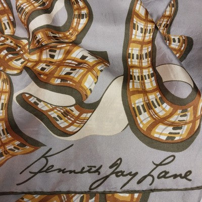 Ribbons & Bows Pattern Silk Rectangle Scarf 67" Kenneth J Lane Glentex Japan