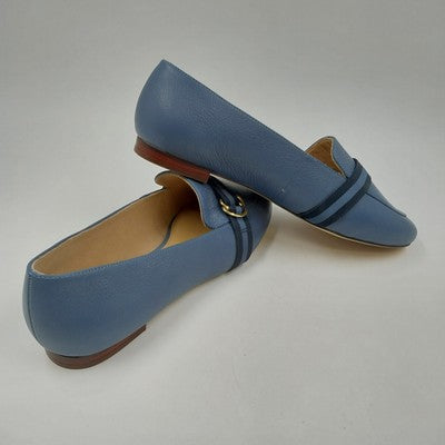 Talbots Ryan D-Ring Loafers Stripe Webbing Women's Shoes Blue Gold Low Heel 7W