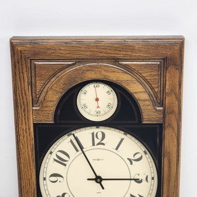 Howard Miller Oak Wood Wall Clock 612-246 Classic Quartz 18" Works w Battery VTG