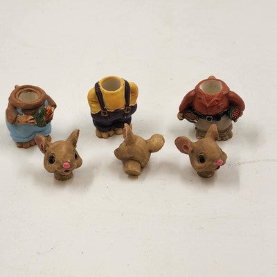 8 pcs Mini Mice Mouse Miniature Tea Set 4" Resin Vintage 1990s Collectible China