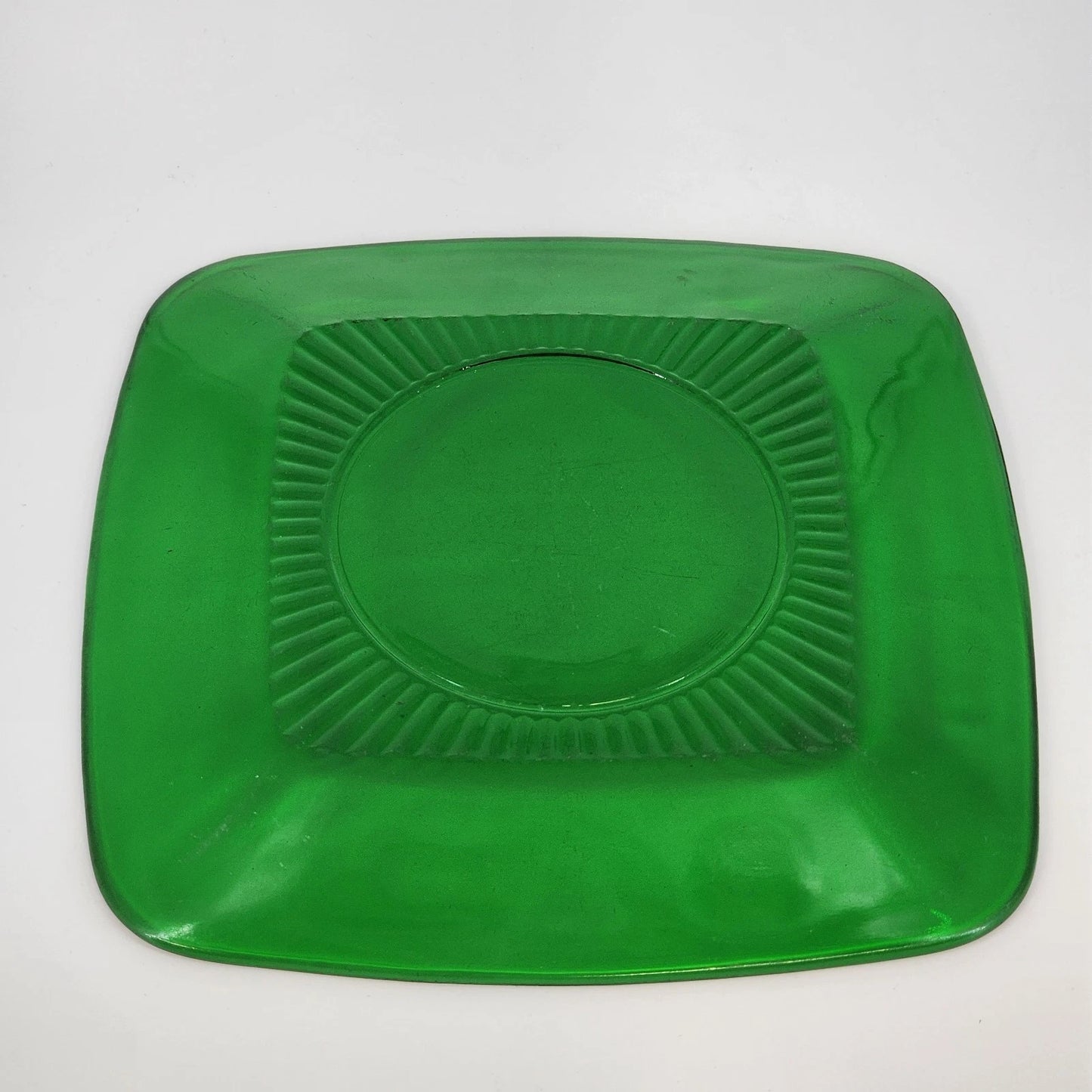 Anchor Hocking Charm Forest Green Square Luncheon Plate 8.25" Collectible Glass