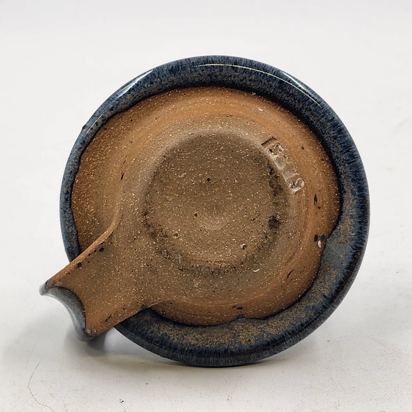 Doug Sassi Signed Pottery Candle Holder Vintage Blue Brown Handcrafted 4" x 2.5"